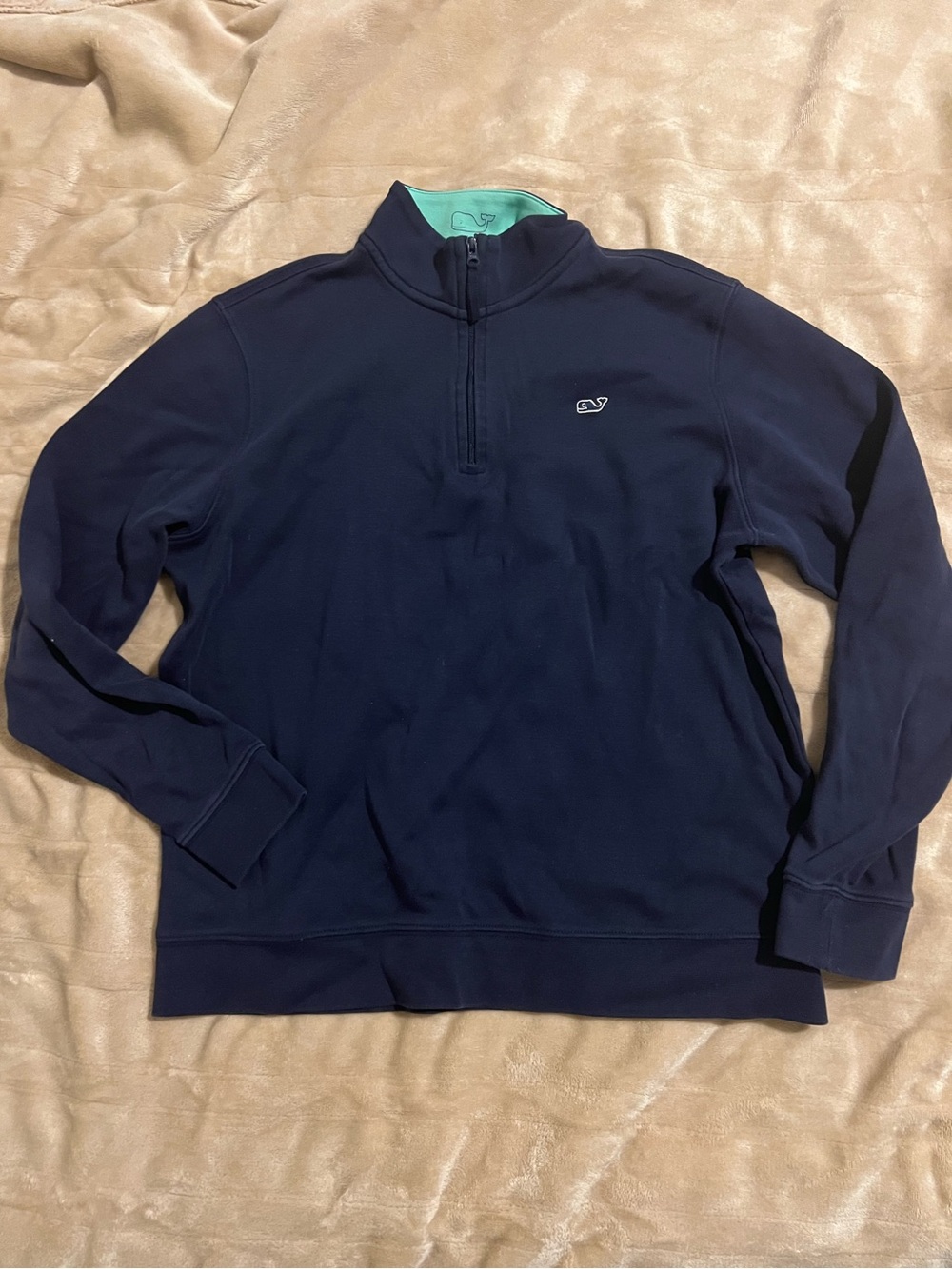 Kids Vineyard Vines Navy Blue Quarter Zip Sweater with Mint Lining XL (18)